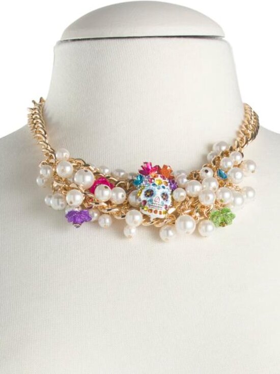 Betsey Johnson Jewelry - NWT BETSEY JOHNSON HALLOWEEN BIB NECKLACE FAUX PEARL SUGAR SKULL FLORAL $148